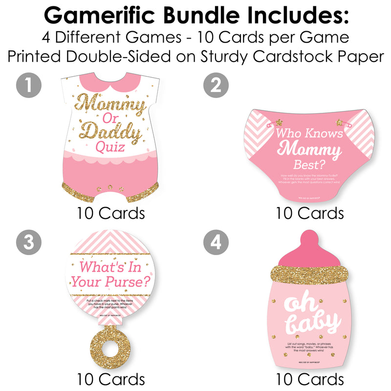 Hello Little One - Pink and Gold - 4 Girl Baby Shower Games - 10 Cards Each - Gamerific Bundle