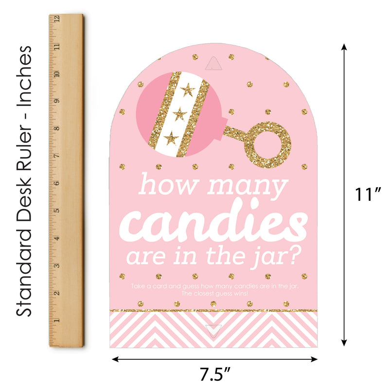 Hello Little One - Pink and Gold - How Many Candies Girl Baby Shower Game - 1 Stand and 40 Cards - Candy Guessing Game
