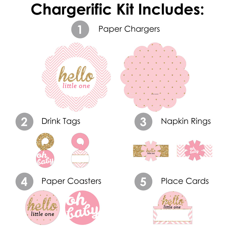Hello Little One - Pink and Gold - Girl Baby Shower Paper Charger and Table Decorations - Chargerific Kit - Place Setting for 8