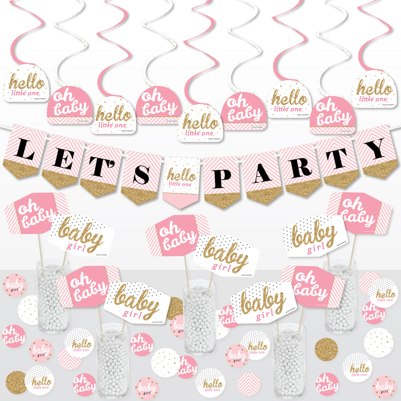 Hello Little One - Pink and Gold - Girl Baby Shower Supplies Decoration Kit - Decor Galore Party Pack - 51 Pieces