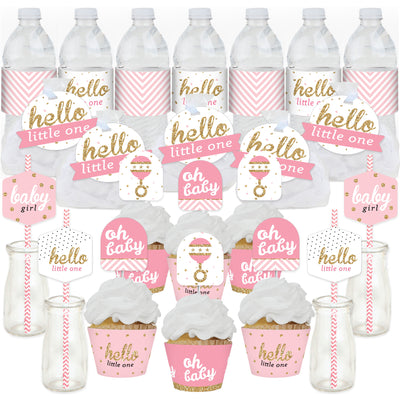 Hello Little One - Pink and Gold - Girl Baby Shower Favors and Cupcake Kit - Fabulous Favor Party Pack - 100 Pieces