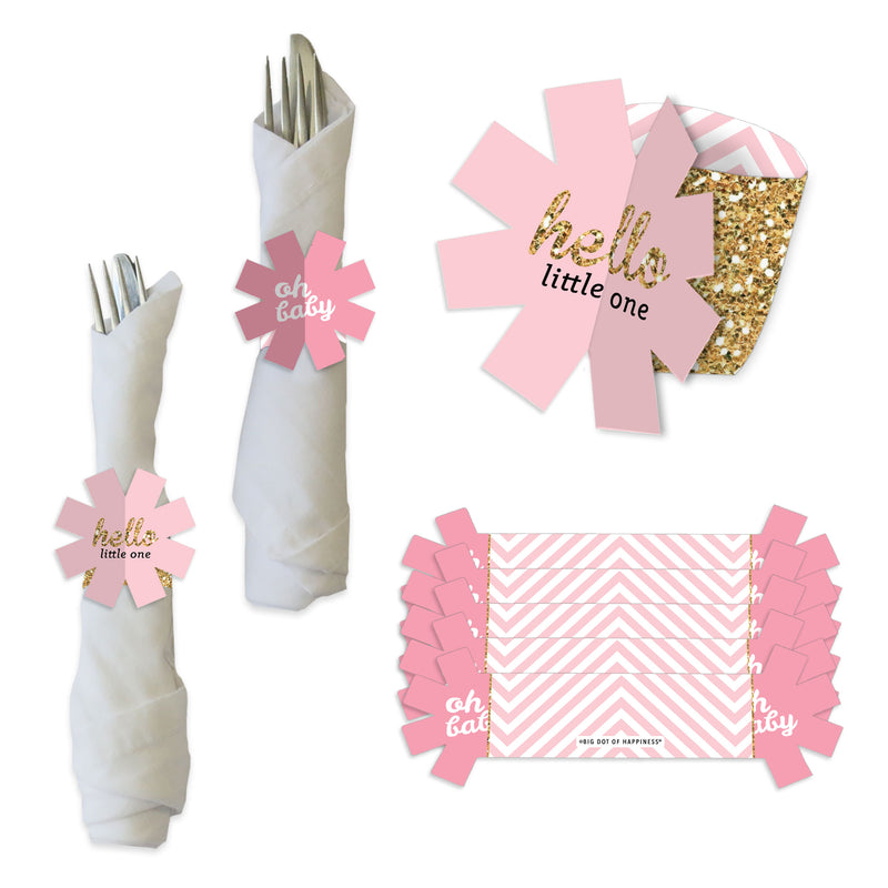 Hello Little One - Pink and Gold - Girl Baby Shower Paper Napkin Holder - Napkin Rings - Set of 24