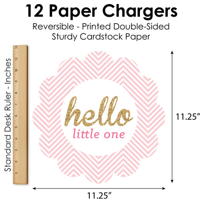 Hello Little One - Pink and Gold - Girl Baby Shower Round Table Decorations - Paper Chargers - Place Setting For 12
