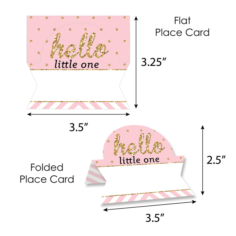 Hello Little One - Pink and Gold - Girl Baby Shower Tent Buffet Card - Table Setting Name Place Cards - Set of 24