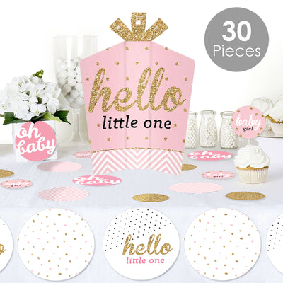 Hello Little One - Pink and Gold - Girl Baby Shower Decor and Confetti - Terrific Table Centerpiece Kit - Set of 30