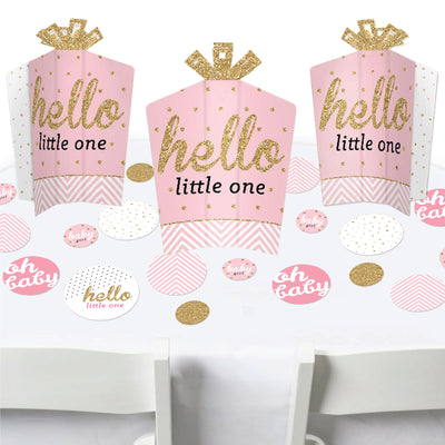 Hello Little One - Pink and Gold - Girl Baby Shower Decor and Confetti - Terrific Table Centerpiece Kit - Set of 30