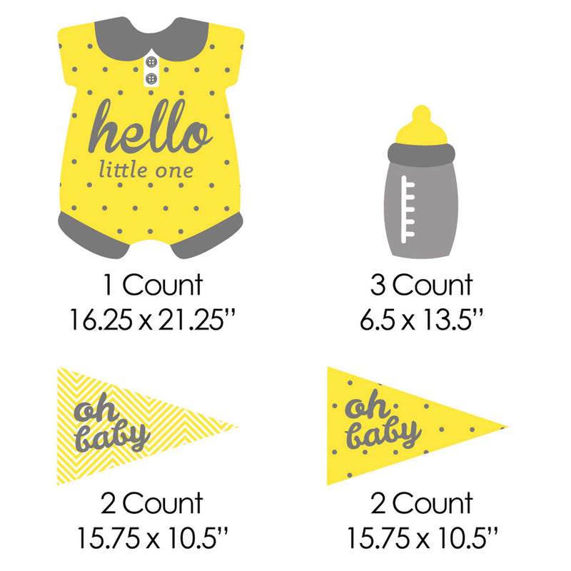 Hello Little One - Yellow and Gray - Yard Sign and Outdoor Lawn Decorations - Neutral Baby Shower Yard Signs - Set of 8