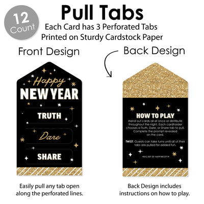 Hello New Year - NYE Party Game Pickle Cards - Truth, Dare, Share Pull Tabs - Set of 12
