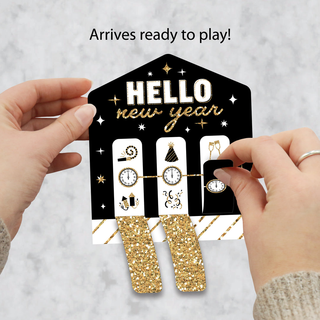 Hello New Year - NYE Party Game Pickle Cards - Pull Tabs 3-in-a-Row - Set of 12