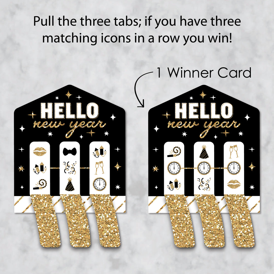 Hello New Year - NYE Party Game Pickle Cards - Pull Tabs 3-in-a-Row - Set of 12