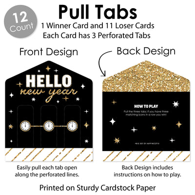 Hello New Year - NYE Party Game Pickle Cards - Pull Tabs 3-in-a-Row - Set of 12