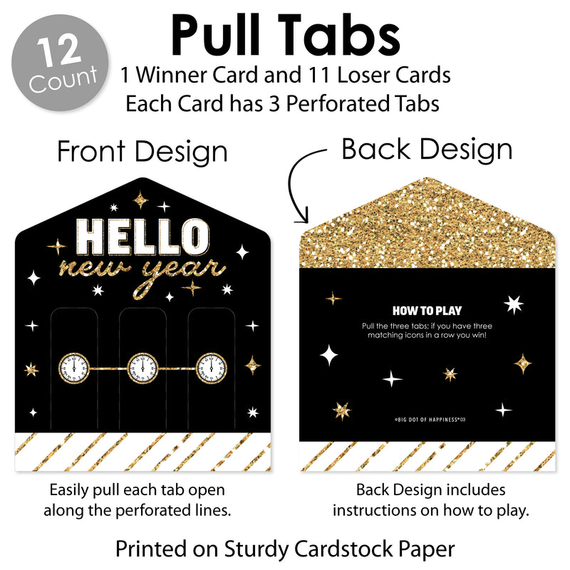 Hello New Year - NYE Party Game Pickle Cards - Pull Tabs 3-in-a-Row - Set of 12