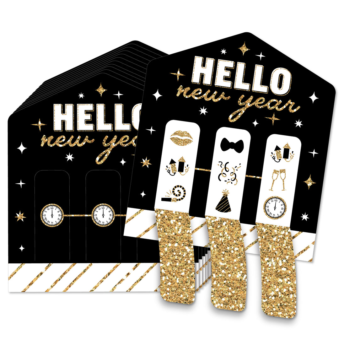 Hello New Year - NYE Party Game Pickle Cards - Pull Tabs 3-in-a-Row - Set of 12