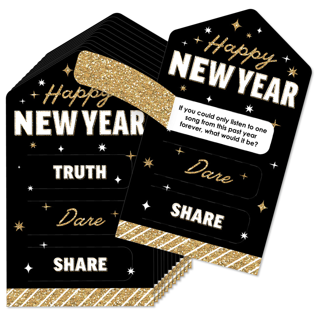Hello New Year - NYE Party Game Pickle Cards - Truth, Dare, Share Pull Tabs - Set of 12