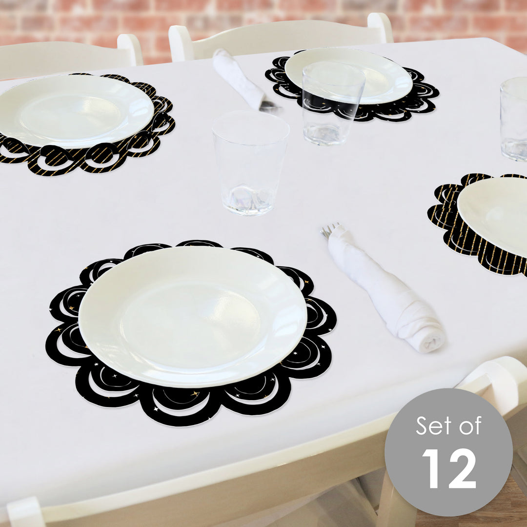 Hello New Year - NYE Party Round Table Decorations - Paper Chargers - Place Setting For 12