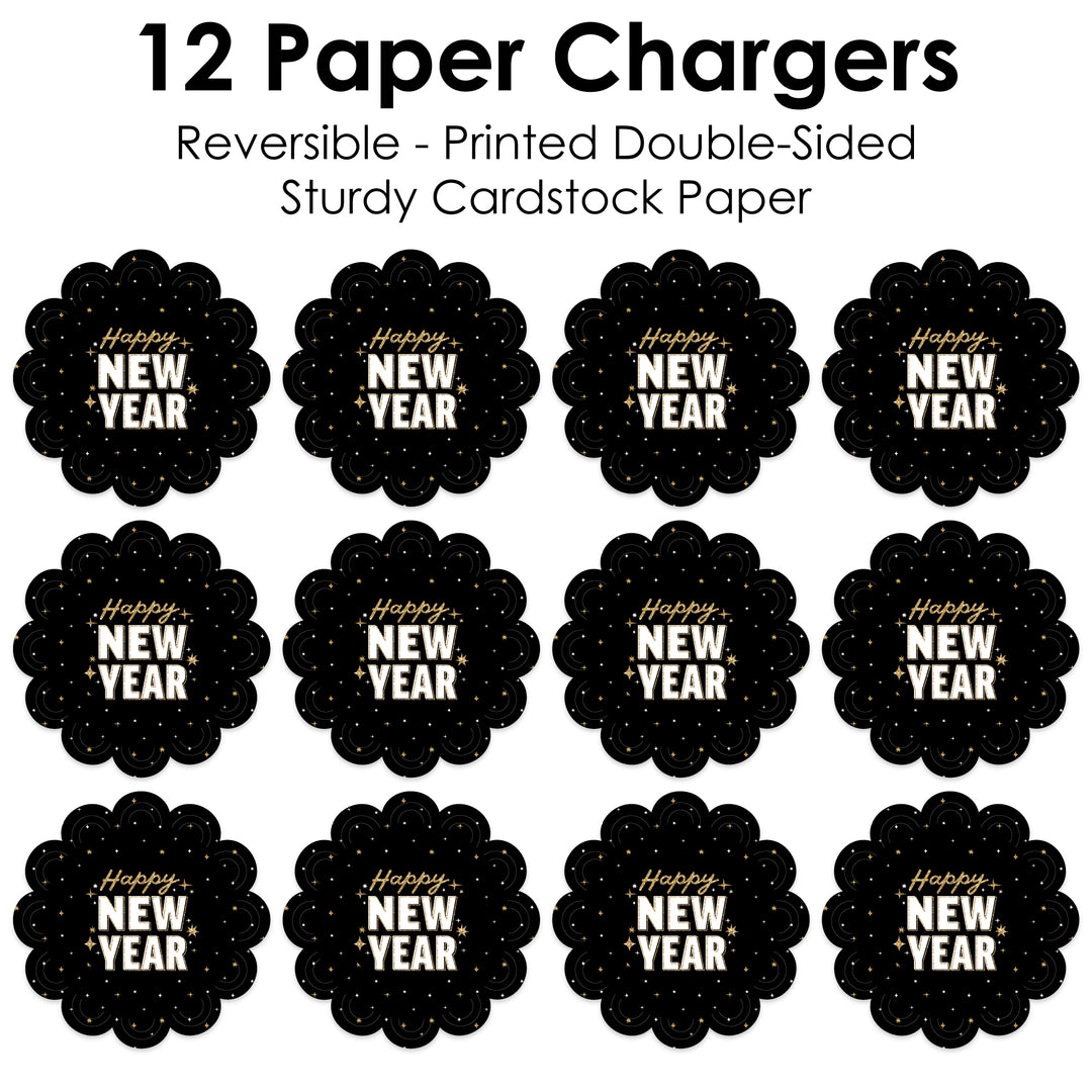 Hello New Year - NYE Party Round Table Decorations - Paper Chargers - Place Setting For 12