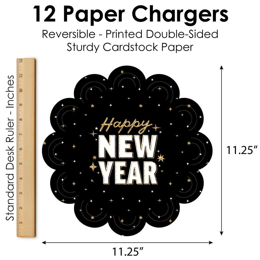 Hello New Year - NYE Party Round Table Decorations - Paper Chargers - Place Setting For 12