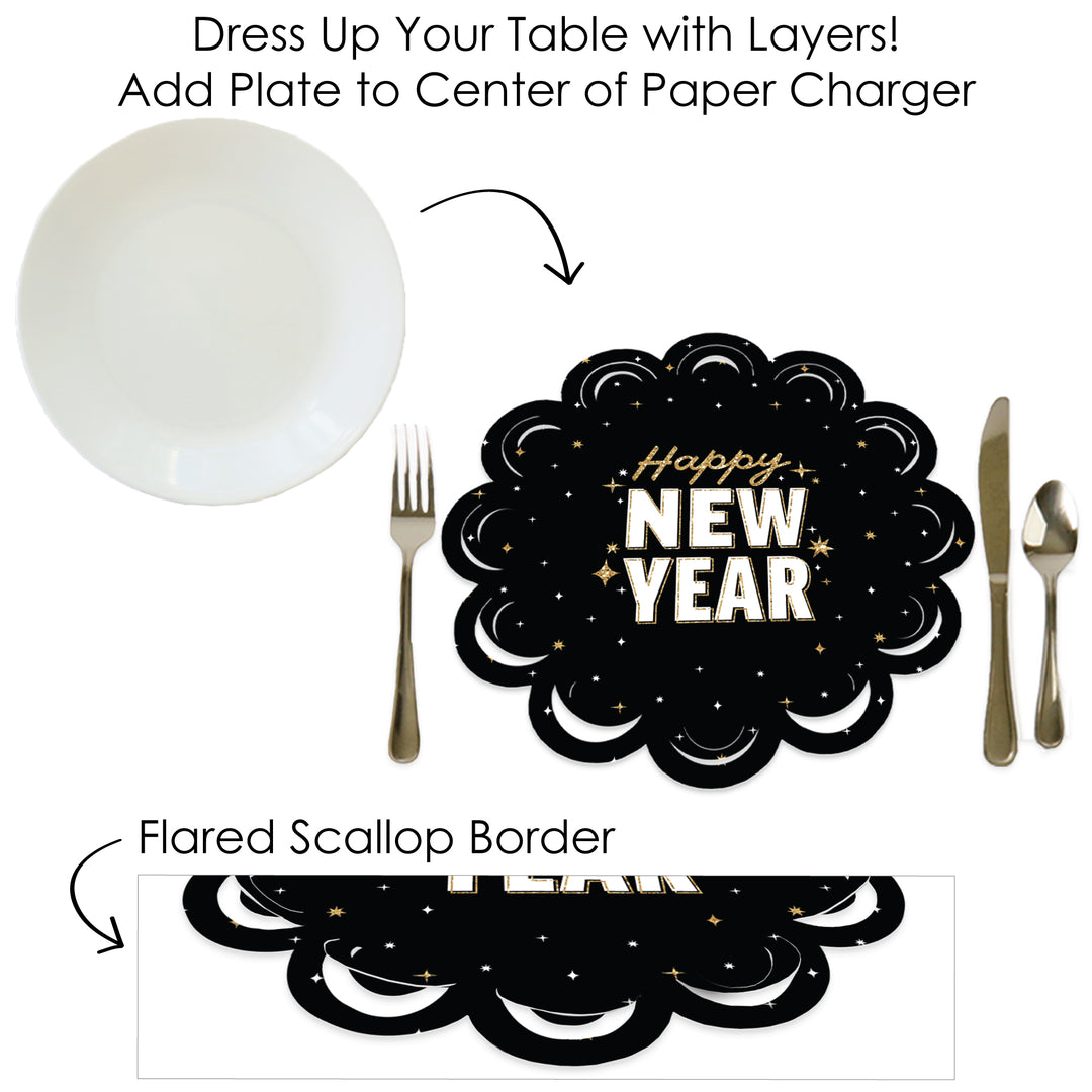 Hello New Year - NYE Party Round Table Decorations - Paper Chargers - Place Setting For 12