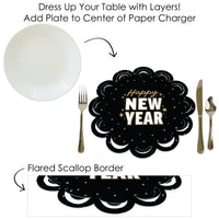 Hello New Year - NYE Party Round Table Decorations - Paper Chargers - Place Setting For 12