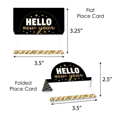 Hello New Year - NYE Party Tent Buffet Card - Table Setting Name Place Cards - Set of 24