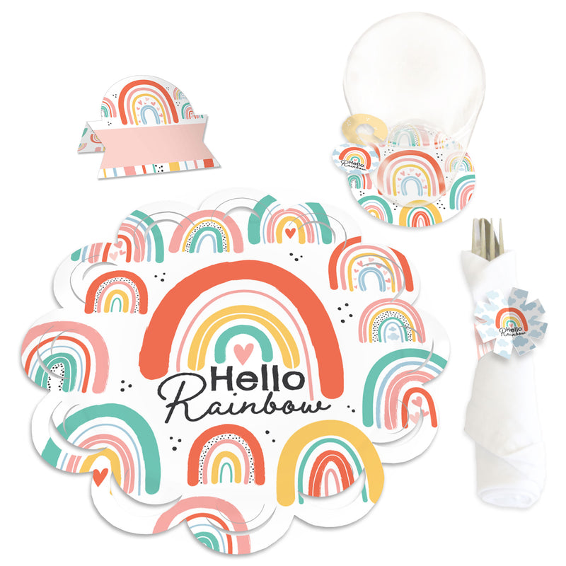 Hello Rainbow - Boho Baby Shower and Birthday Party Paper Charger and Table Decorations - Chargerific Kit - Place Setting for 8