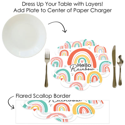 Hello Rainbow - Boho Baby Shower and Birthday Party Round Table Decorations - Paper Chargers - Place Setting For 12