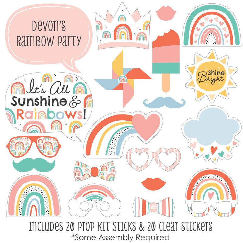 Hello Rainbow - Boho Baby Shower and Birthday Party Photo Booth Props Kit - 20 Count