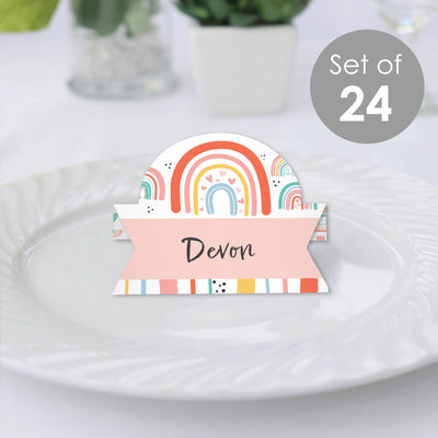 Hello Rainbow - Boho Baby Shower and Birthday Party Tent Buffet Card - Table Setting Name Place Cards - Set of 24