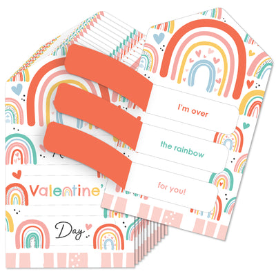 Hello Rainbow - Boho Cards for Kids - Happy Valentine’s Day Pull Tabs - Set of 12