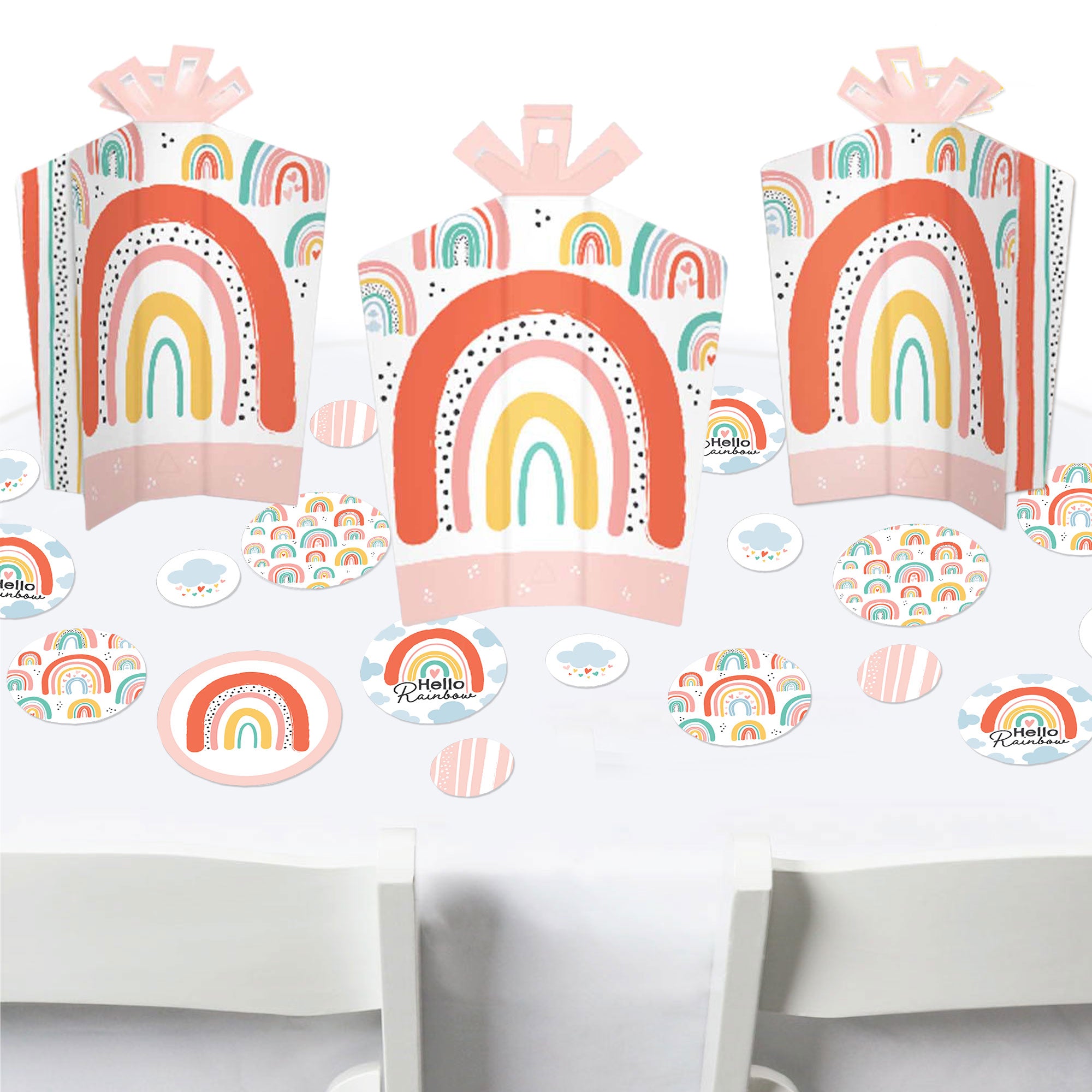Hello Rainbow Boho Baby Shower and Birthday Party Decor and Confetti
