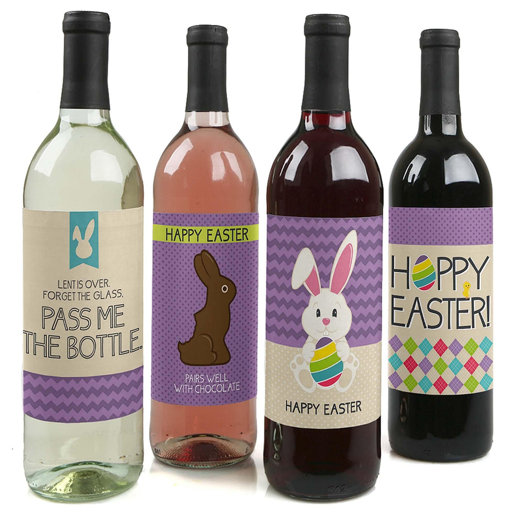 Hippity Hoppity - Easter Bunny - Decorations for Women and Men - Wine Bottle Labels - Set of 4