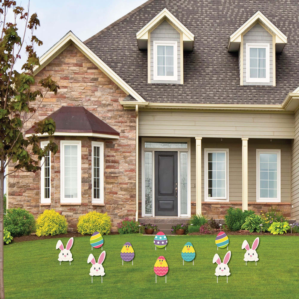 Hippity Hoppity - Easter Bunny & Egg Yard Decorations - Outdoor Easter Lawn Decorations - 10 Piece