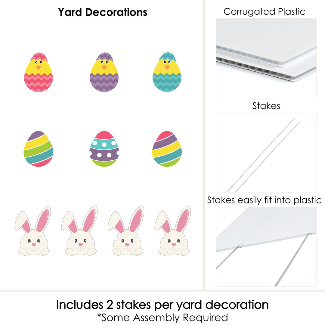 Hippity Hoppity - Easter Bunny & Egg Yard Decorations - Outdoor Easter Lawn Decorations - 10 Piece