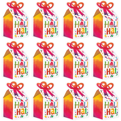 Holi Hai - Square Favor Gift Boxes - Festival of Colors Party Bow Boxes - Set of 12