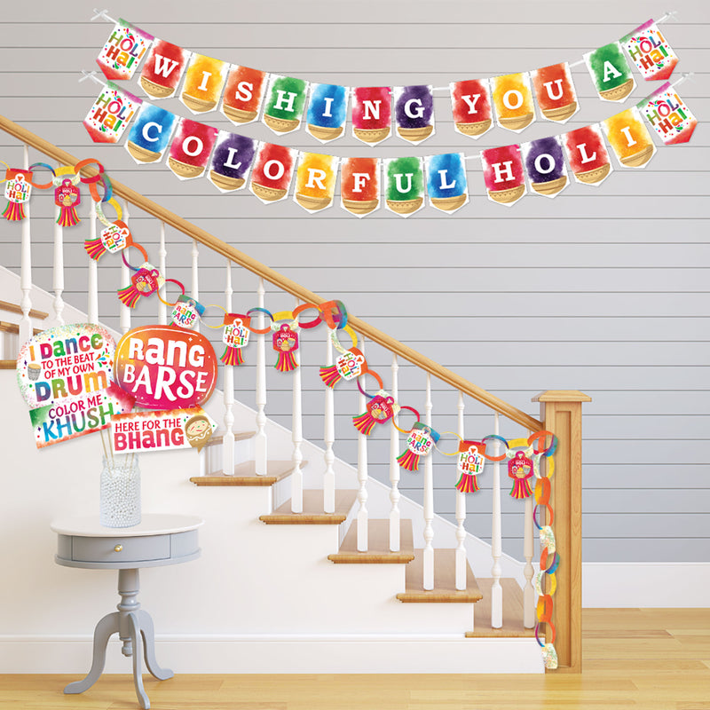 Holi Hai - Banner and Photo Booth Decorations - Festival of Colors Party Supplies Kit - Doterrific Bundle