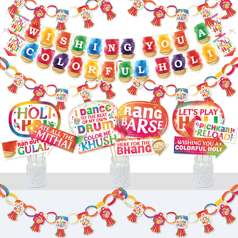 Holi Hai - Banner and Photo Booth Decorations - Festival of Colors Party Supplies Kit - Doterrific Bundle