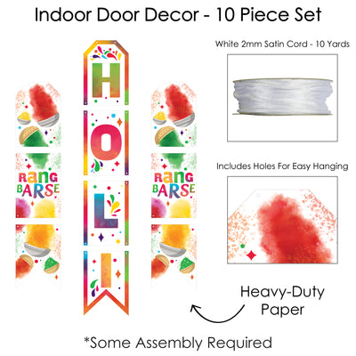 Holi Hai - Hanging Vertical Paper Door Banners - Festival of Colors Party Wall Decoration Kit - Indoor Door Decor