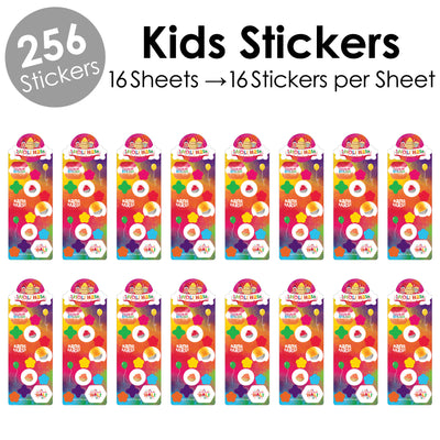 Holi Hai - Festival of Colors Party Favor Kids Stickers - 16 Sheets - 256 Stickers