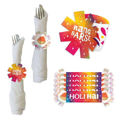 Holi Hai - Festival of Colors Party Paper Napkin Holder - Napkin Rings - Set of 24