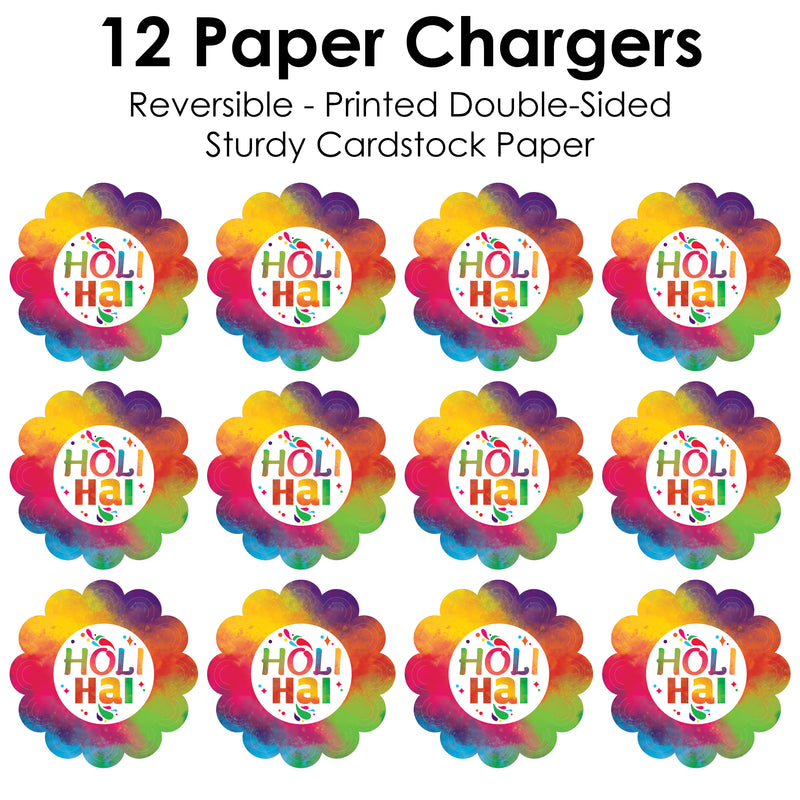 Holi Hai - Festival of Colors Party Round Table Decorations - Paper Chargers - Place Setting For 12
