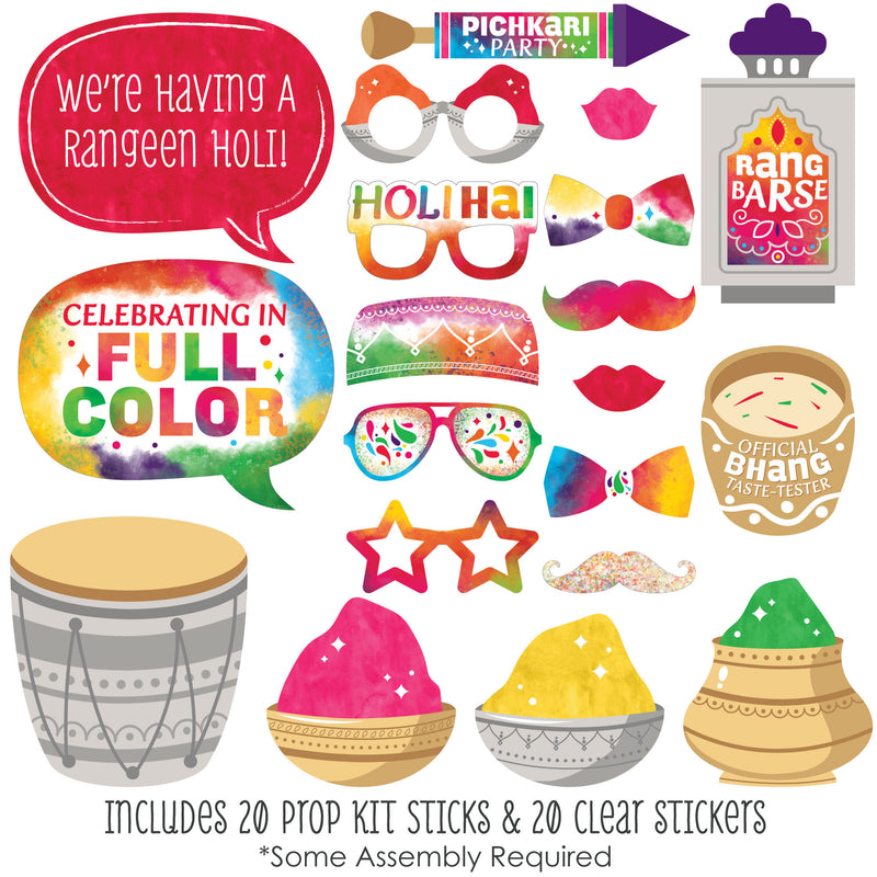 Holi Hai - Festival of Colors Party Photo Booth Props Kit - 20 Count