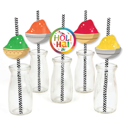Holi Hai - Paper Straw Decor - Festival of Colors Party Striped Decorative Straws - Set of 24