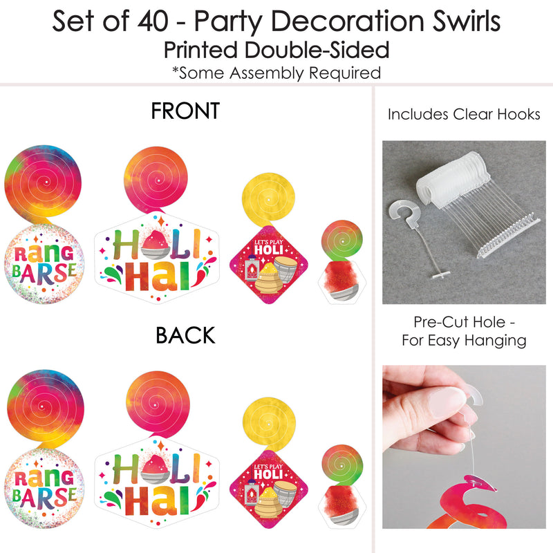Holi Hai - Festival of Colors Party Hanging Decor - Party Decoration Swirls - Set of 40
