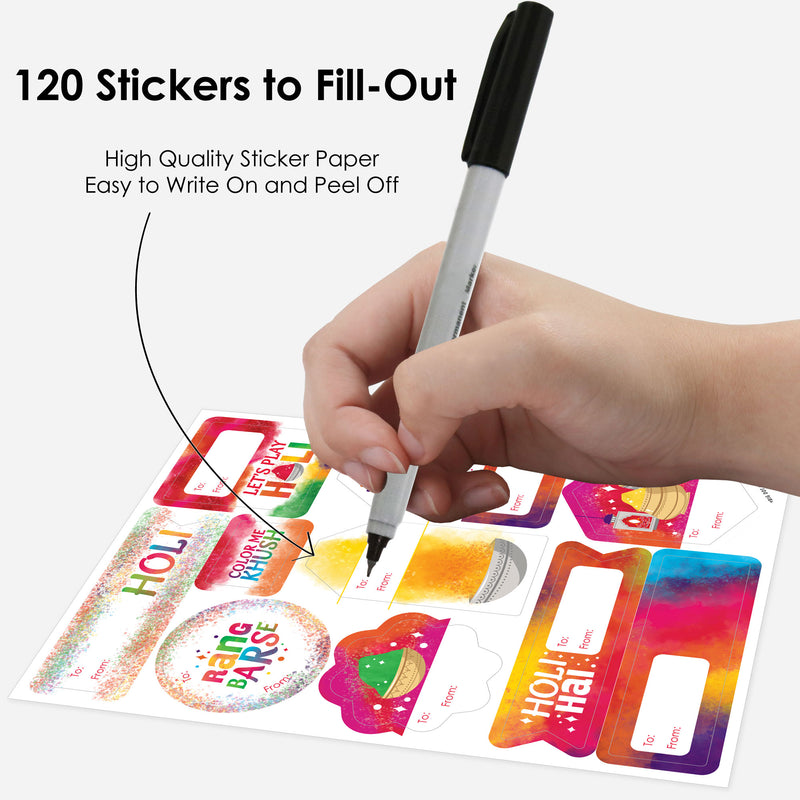 Holi Hai - Assorted Festival of Colors Party Gift Tag Labels - To and From Stickers - 12 Sheets - 120 Stickers