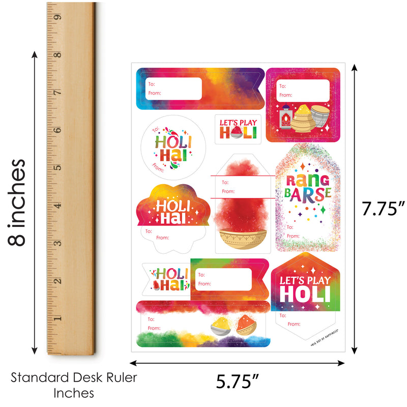 Holi Hai - Assorted Festival of Colors Party Gift Tag Labels - To and From Stickers - 12 Sheets - 120 Stickers