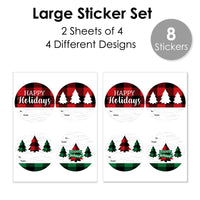 Holiday Plaid Trees - Round Buffalo Plaid Christmas Party To and From Gift Tags - Large Stickers - Set of 8