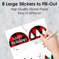 Holiday Plaid Trees - Round Buffalo Plaid Christmas Party To and From Gift Tags - Large Stickers - Set of 8