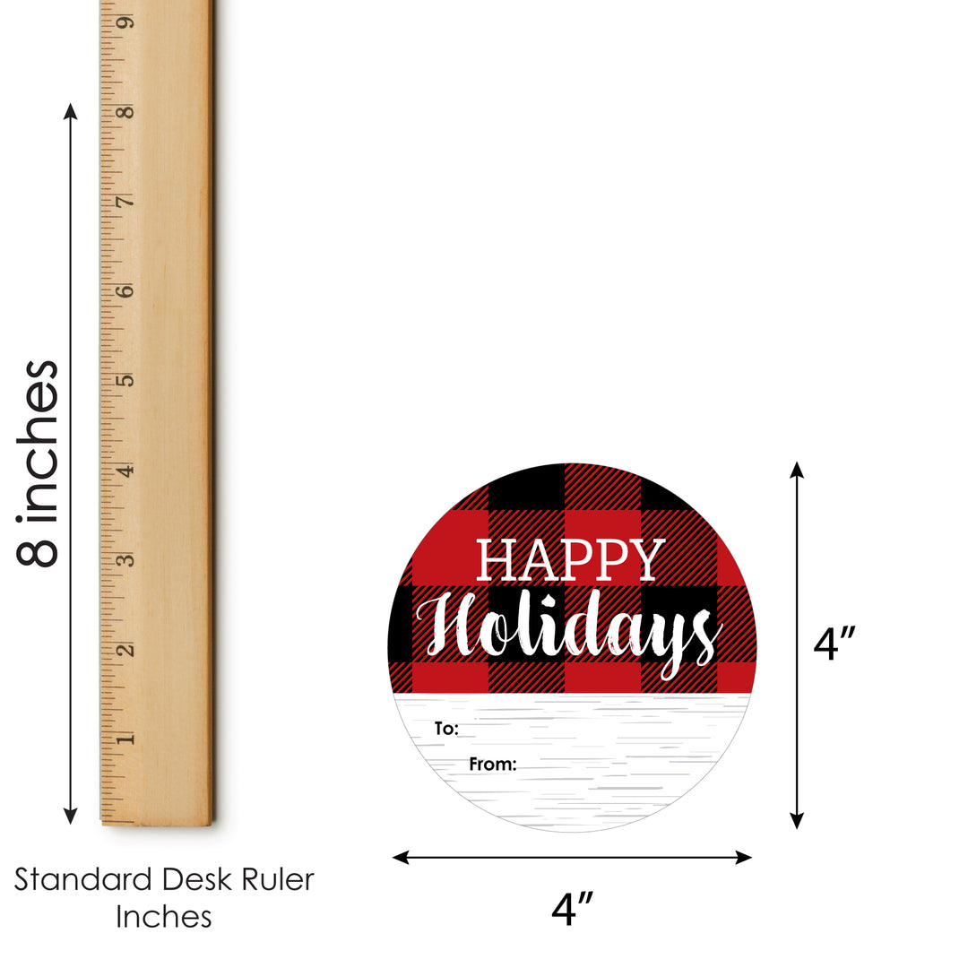 Holiday Plaid Trees - Round Buffalo Plaid Christmas Party To and From Gift Tags - Large Stickers - Set of 8