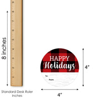 Holiday Plaid Trees - Round Buffalo Plaid Christmas Party To and From Gift Tags - Large Stickers - Set of 8