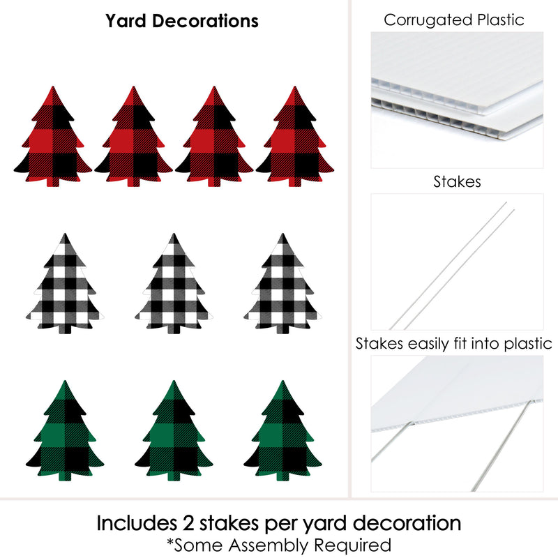 Holiday Plaid Trees - Lawn Decorations - Outdoor Buffalo Plaid Christmas Party Yard Decorations - 10 Piece